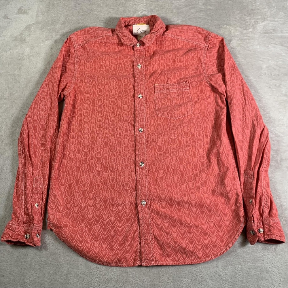 Koto Shirt Mens Small‎ Red White Wave Print Long Sleeve Button Front Pocket
